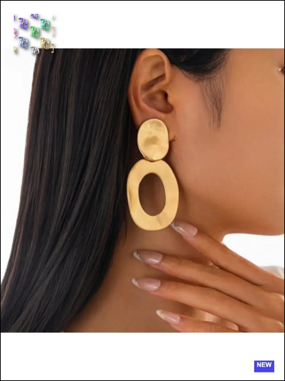 Layered Chunky Hollow Oval Dangle Earrings, Matte Geometric Statement Jewelry